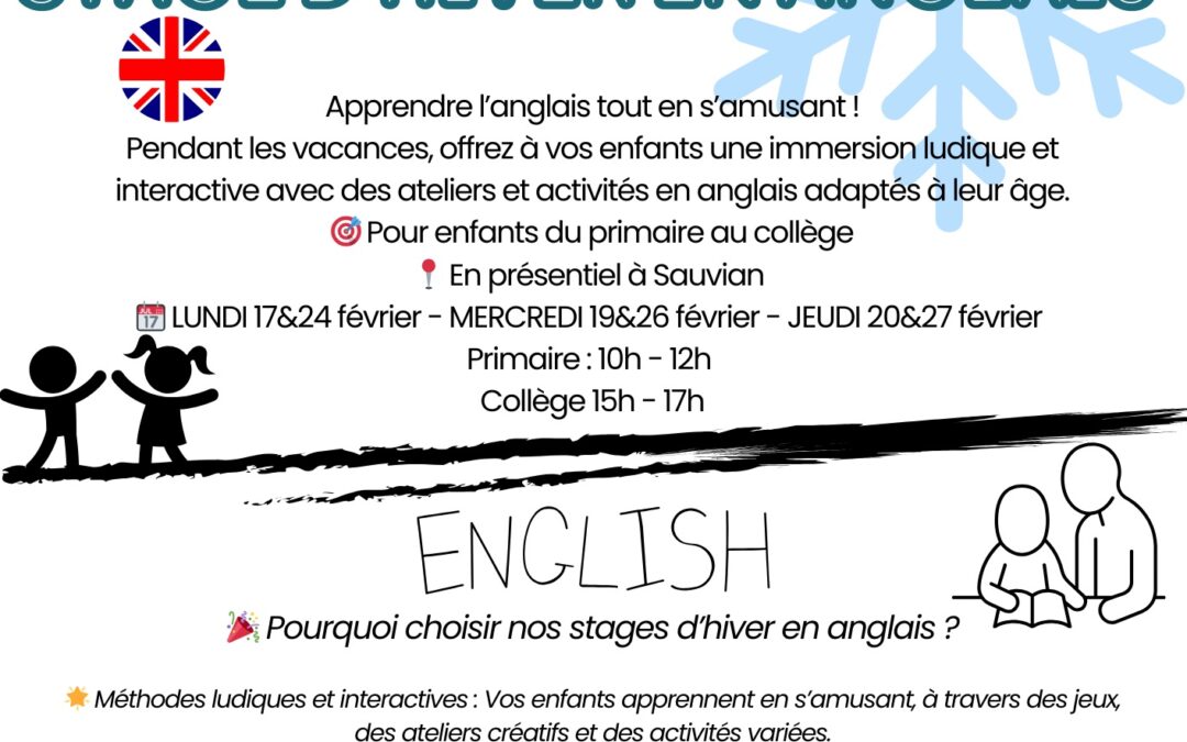Stage en anglais pour enfants sur Sauvian – ESTATRADS