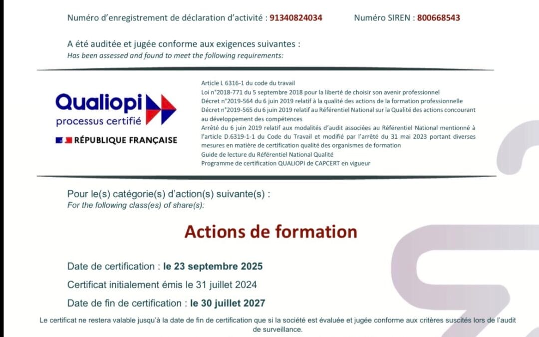 ESTA De Conninck est certifié Qualiopi jusqu’en 2027