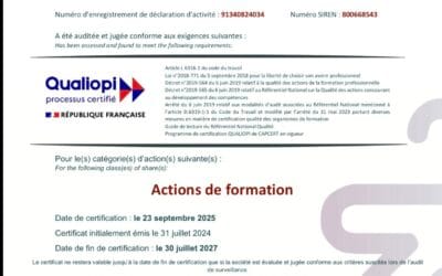 ESTA De Conninck est certifié Qualiopi jusqu’en 2027